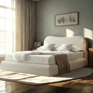 Egerie Beige Ottoman Bed with Curved Headboard